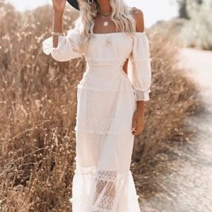 PORSHA OFF THE SHOULDER TIERED CUTOUT MAXI DRESS